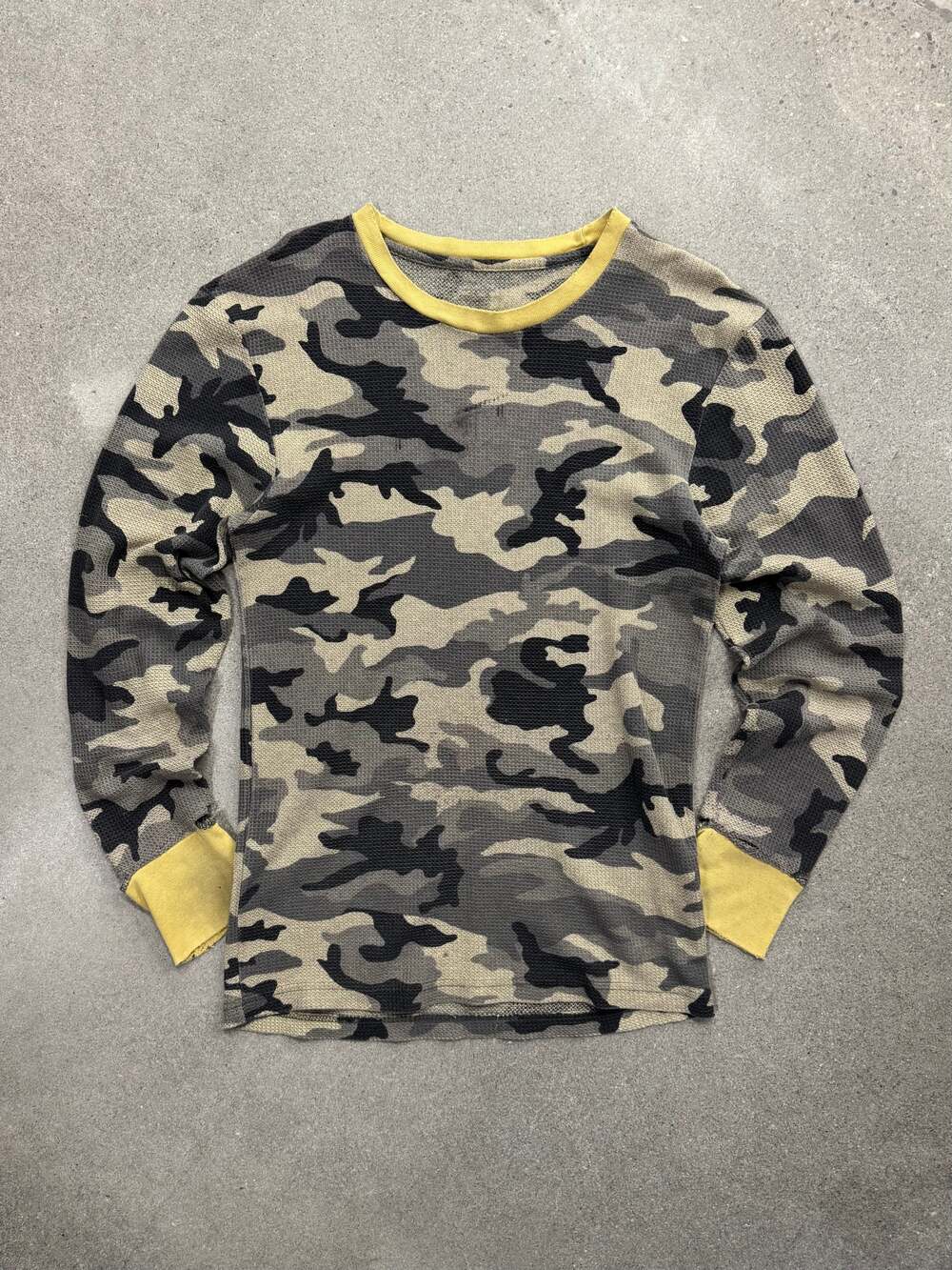 Vintage Blank Military Waffle-Knit Camo Long Sleeve Thermal Shirt - L